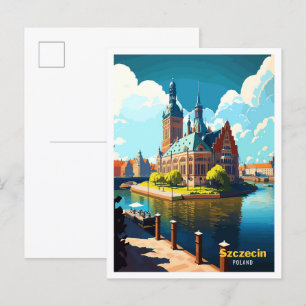 Postal Szczecin Polonia Ilustracion de Viajes de Arte Vin