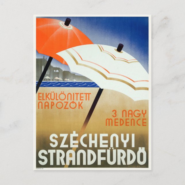 Postal Széchenyi Strandfürdő Hungría Vintage (Anverso)