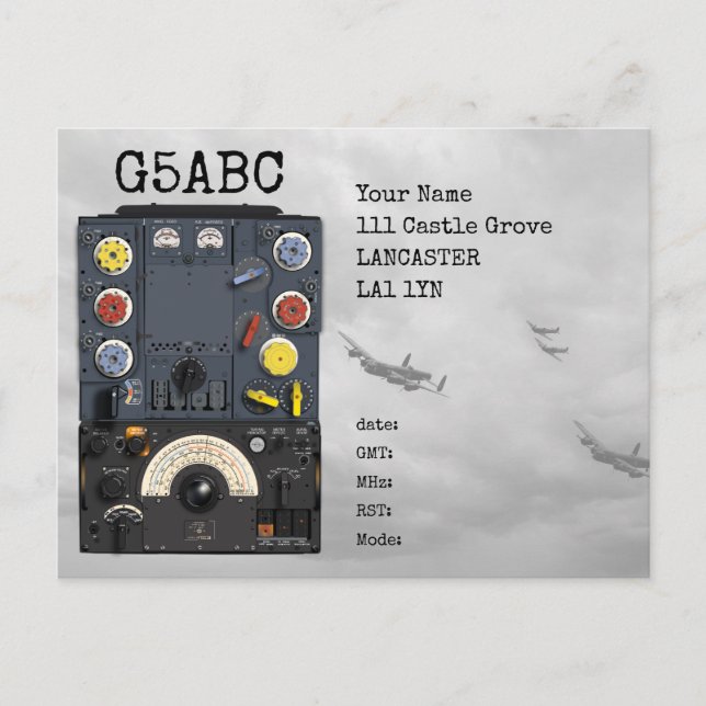 Postal T1154 R1155 Avro Lancaster Bomber WII Radio QSL (Anverso)