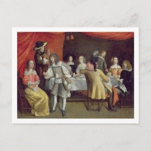 Postal T30878 Elegante Compañía Comedor bajo un toldo roj