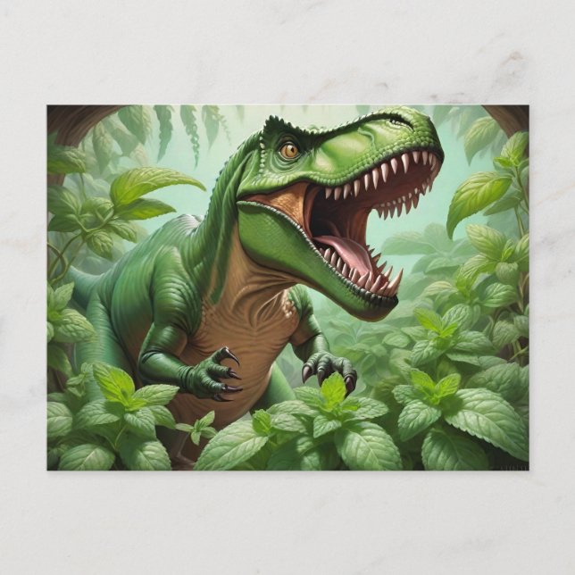 Postal T-Rex con menta (Anverso)