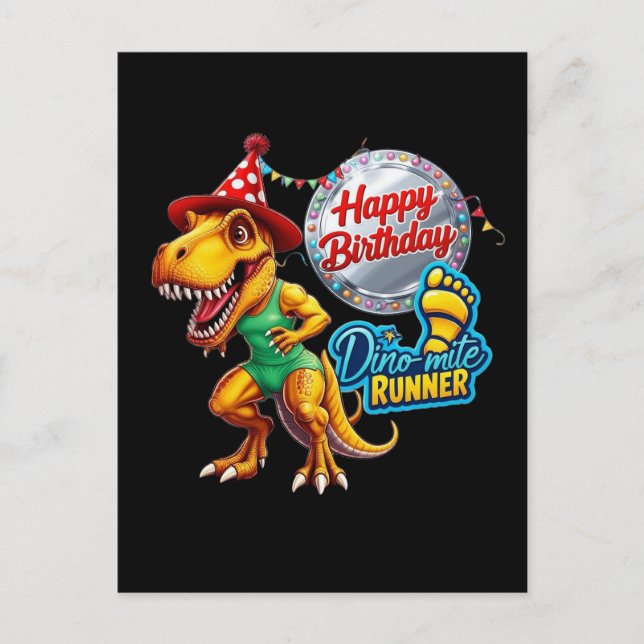 Postal T-Rex con traje de correr verde (Anverso)