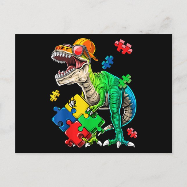 Postal T Rex Dinosaur Autism Awareness Puzzle Pizzle for (Anverso)