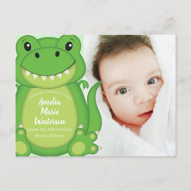 Postal T-Rex Dinosaur Baby Shower Green (Anverso)