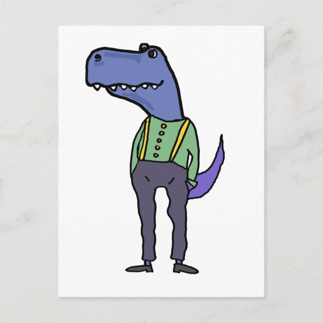 Postal T-rex dinosaur divertido que lleva tirantes (Anverso)