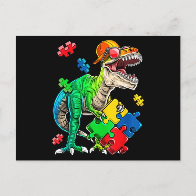 Postal T Rex Dinosaurios Autism Awareness Puzzle Piece Re (Anverso)