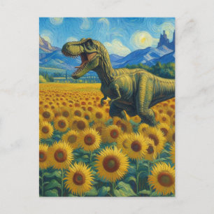 Postal T-Rex en el campo del girasol estilo Van Gogh