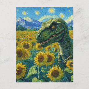 Postal T-Rex en el campo del girasol Van Gogh