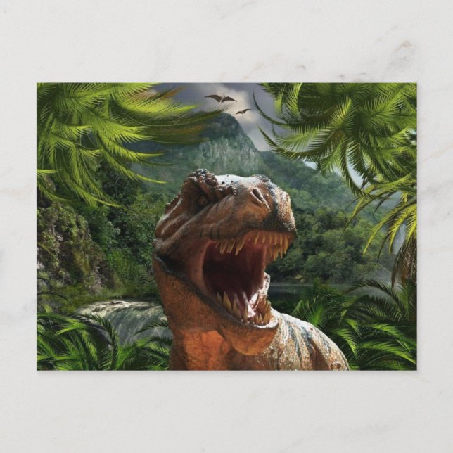 Postal T-Rex En La Jungla De Dinosaurio Postcard (Anverso)