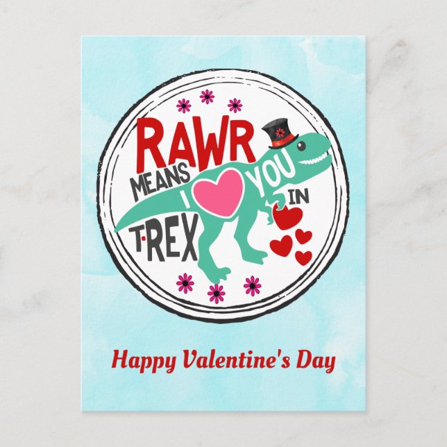 Postal T-Rex en un caprichoso San Valentín (Anverso)