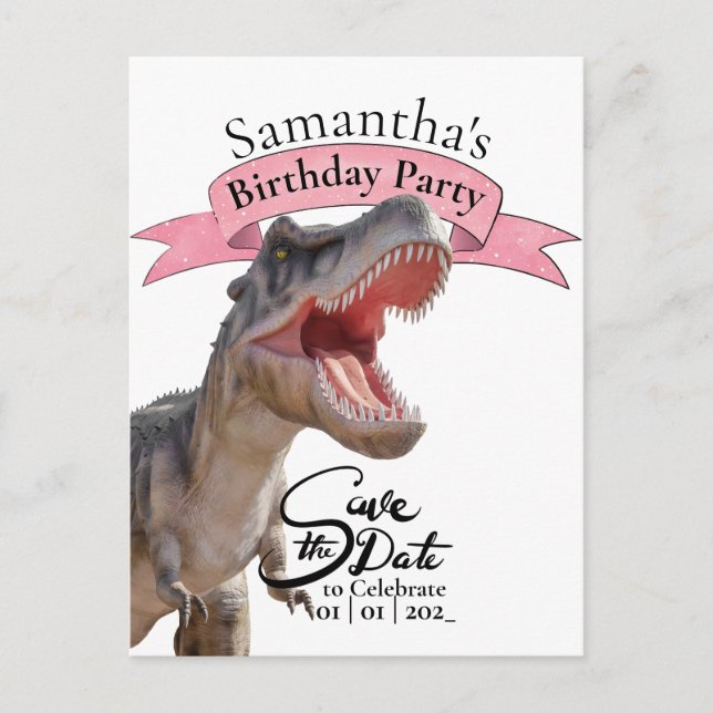 Postal T Rex, feliz Chica de cumpleaños (Anverso)