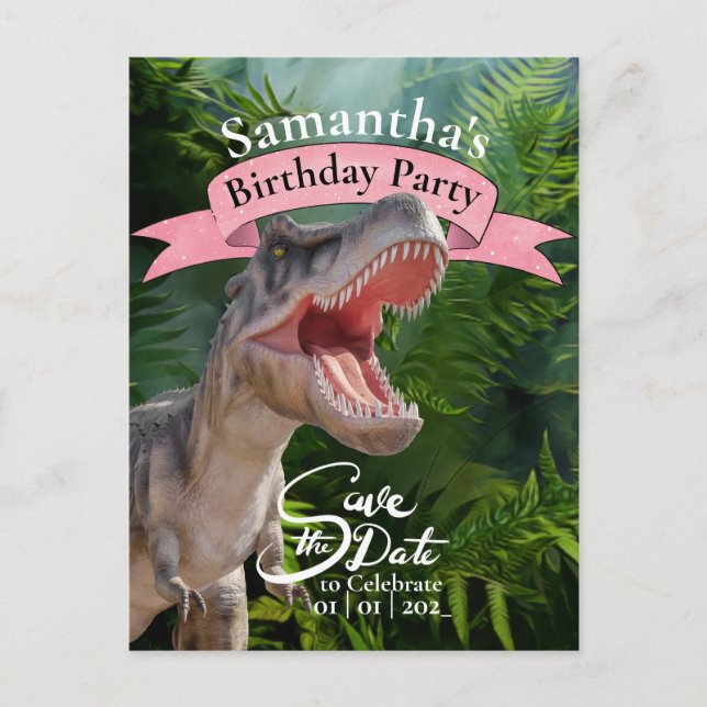Postal T Rex, mundo Jurásico, Chica del cumpleaños de la  (Anverso)