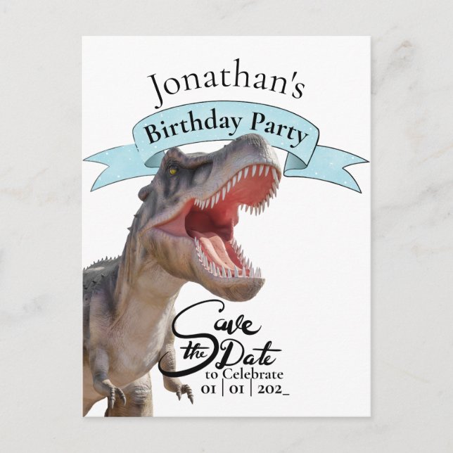 Postal T Rex, niño de cumpleaños feliz (Anverso)