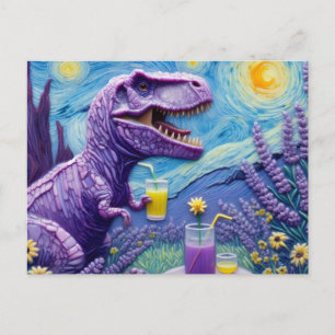 Postal T-Rex púrpura divertido con fantasía de limonada