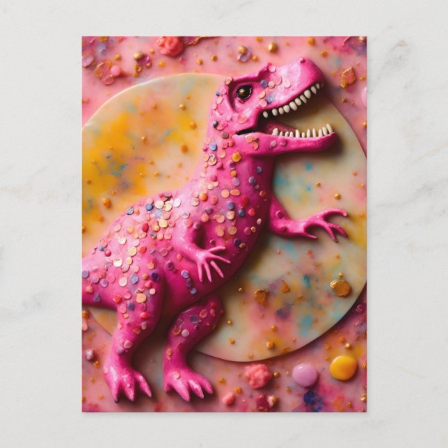 Postal T-Rex rosa (Anverso)