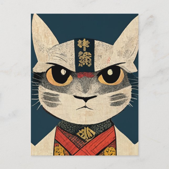 Postal Tabby Cat as Nobunaga Oga in Japanese  Wood Wall A (Anverso)