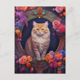 Postal Tabby naranja con hermosas joyas y flores