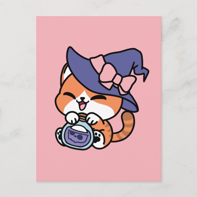 Postal Tabby Witch Brew – Diseño de gato lindo de Hallowe (Anverso)