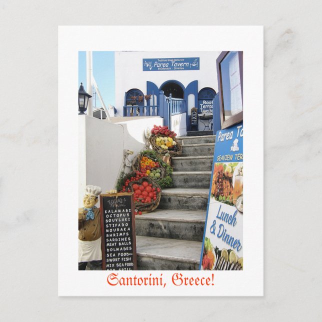 Postal taberna griega en Santorini, Grecia (Anverso)