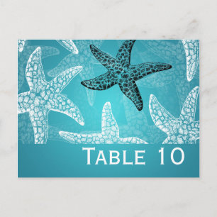 Postal Tabla de bodas de playa número Starfish Azul