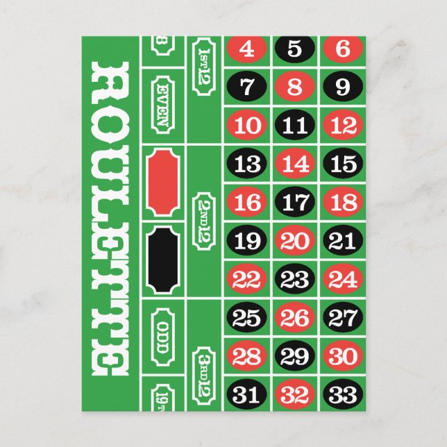 Postal Tabla de la ruleta - juego del casino a ganar (Anverso)