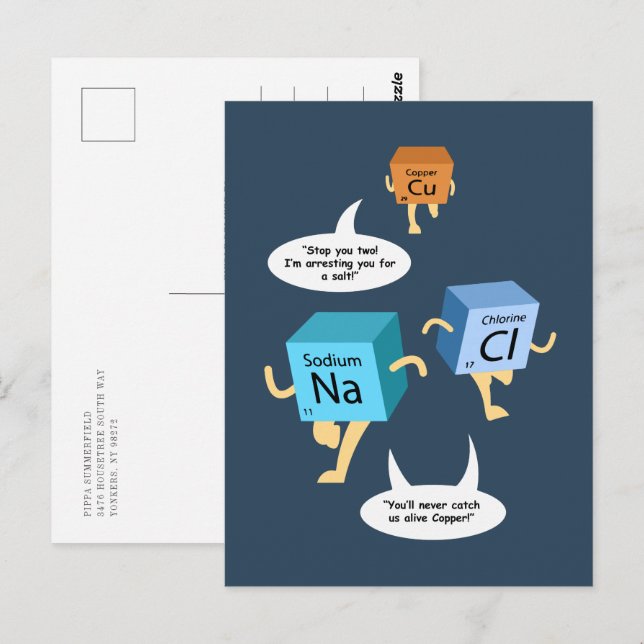 Postal Tabla periódica divertida de química Humor de cump (Anverso / Reverso)