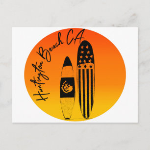 Postal Tablas de surf y puestas de sol de Huntington Beac