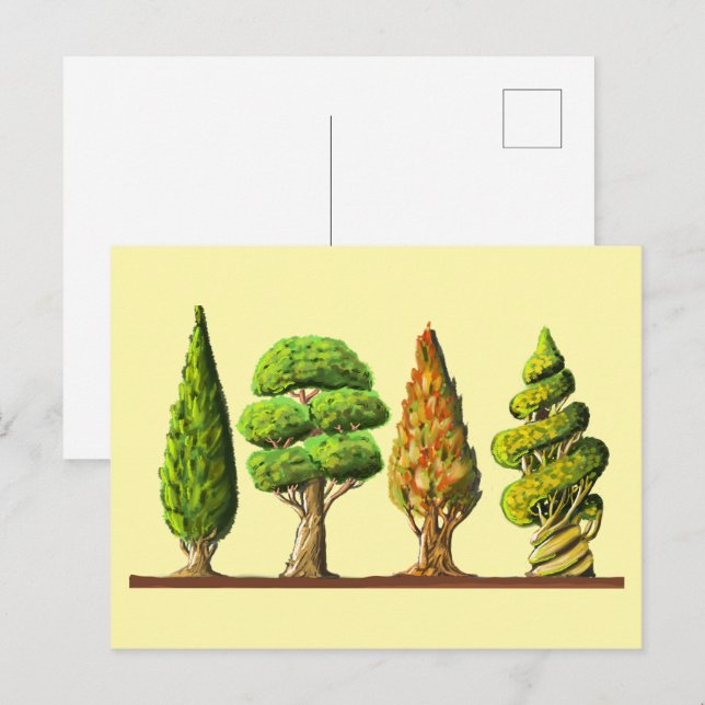 Postal tableau des trois arbres sculptés dessin digital (Anverso / Reverso)