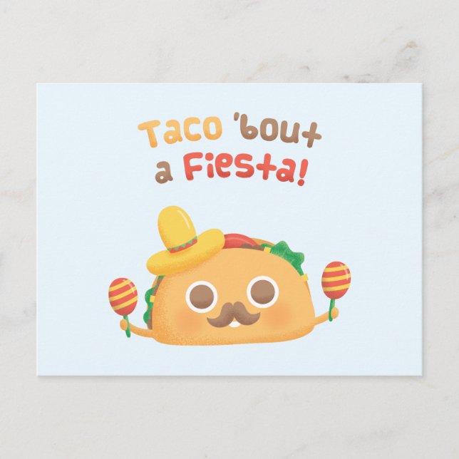 Postal Taco Bout A Fiesta Cute Comida Humor Pun Postcard (Anverso)