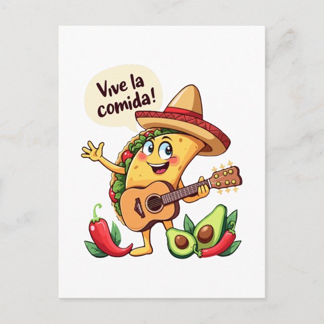 Postal Taco Fiesta mit Gitarre und hispanischem Flair (Anverso)