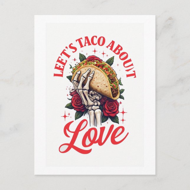 Postal Taco sobre amor Mano de esqueleto y Rosas (Anverso)