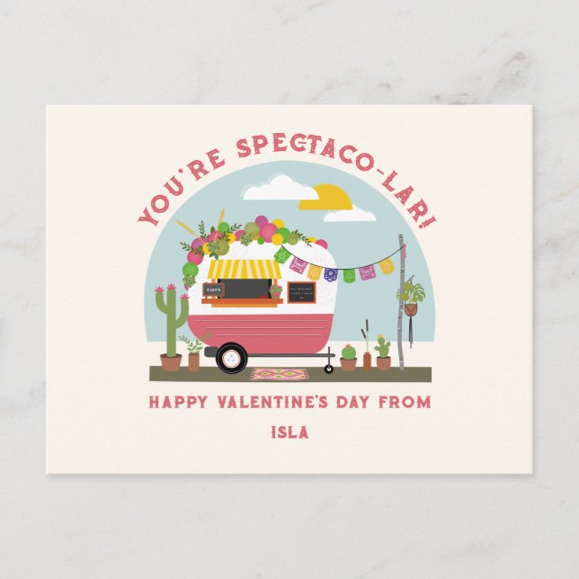 Postal Taco Truck Pun Pink Camper School Valentine (Anverso)