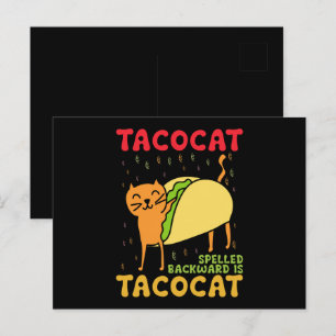 Postal Tacocat deletreado al revés Tacos Gatos Cinco De M