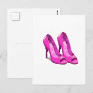 Postal Tacones Altos Rosas Estilo Pixel Art de 64 Bits
