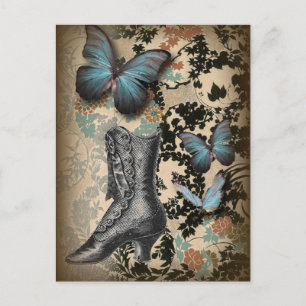 Postal tacones altos zapato amante negro floral victorian