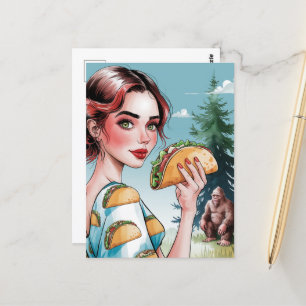 Postal Tacos en el bosque con sad Sasquatch