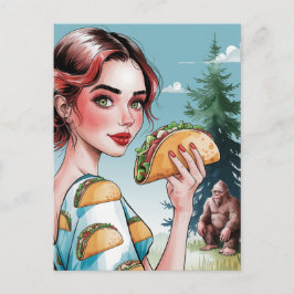 Postal Tacos en el bosque con sad Sasquatch