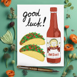 Postal TACOS Spicy Hot Sauce Cat Maracas BUENA SUERTE<br><div class="desc">¡Es hora de TACO! Echa un vistazo a esta divertida y picante salsa con un gato sacudiendo sus maracas. Personalizar con su propio texto! ¡Echa un vistazo a mi tienda por más!</div>