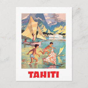 Postal Tahití, niños están jugando con juguetes de barco