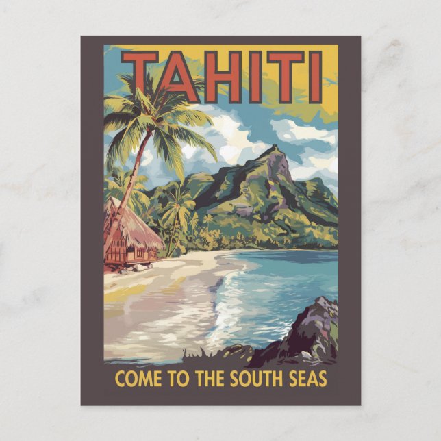 Postal Tahití Polinesia Francesa Paintery Travel Art Retr (Anverso)
