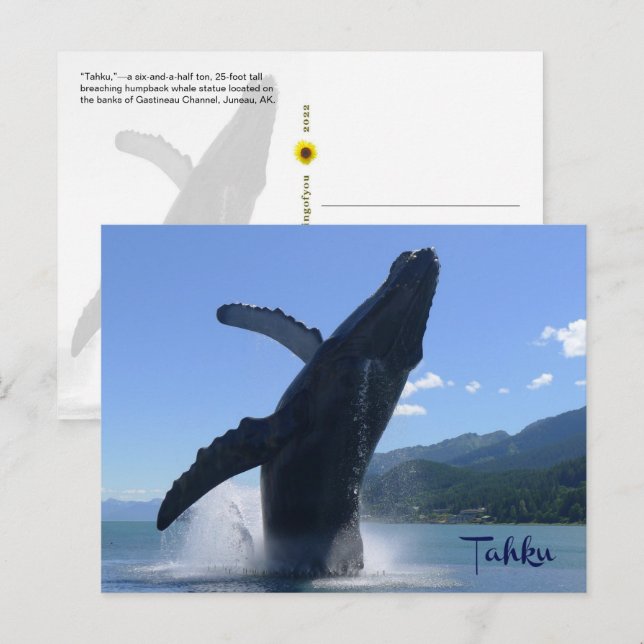 Postal "Tahku"— rompiendo la estatua de ballena jorobada  (Anverso / Reverso)