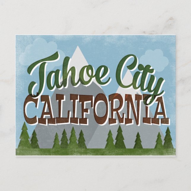 Postal Tahoe City California Fun Retro Snowy Mountains (Anverso)
