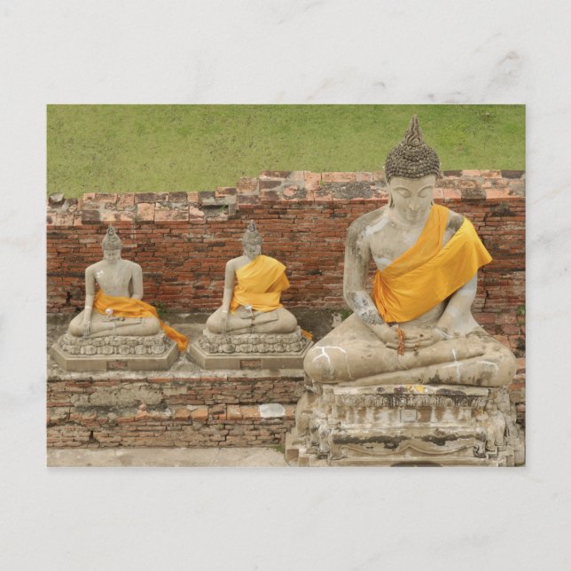 Postal Tailandia, Ayutthaya. Estatuas de budas sentados (Anverso)