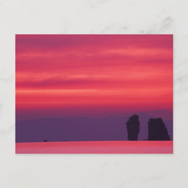 Postal Tailandia, bahía de Phang Nga. Cielo rosa reflejad (Anverso)