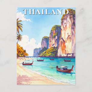 Postal Tailandia Viaje Vintage Acantilados y Barcos de Co