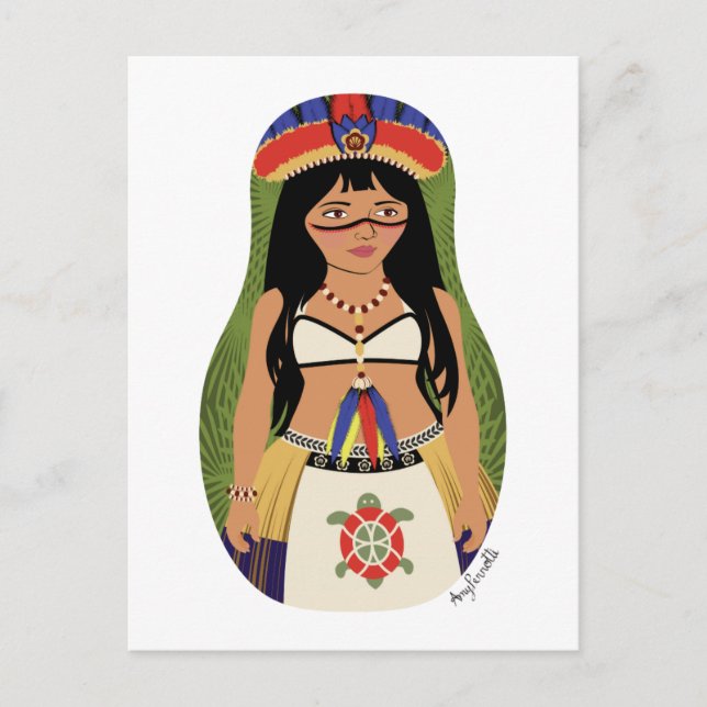 Postal Taíno de Boriken, muñeca rusa de Puerto Rico en po (Anverso)