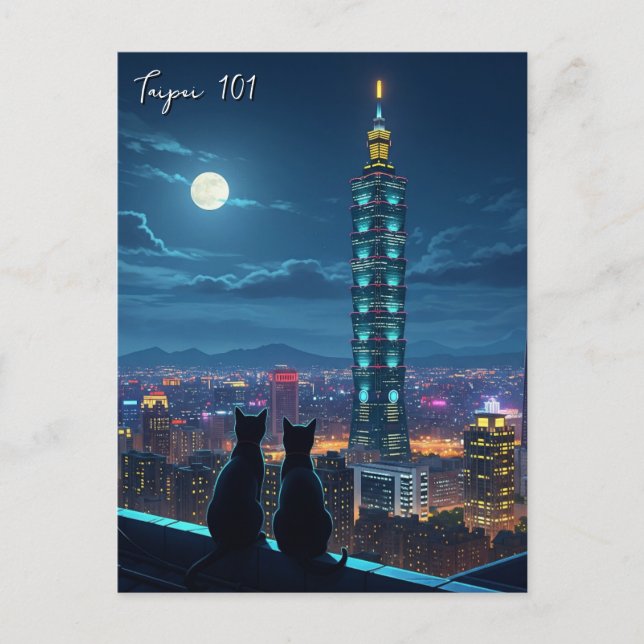 Postal Taipei 101 gatos de noche (Anverso)