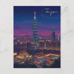 Postal Taipei 101 Taiwán de noche