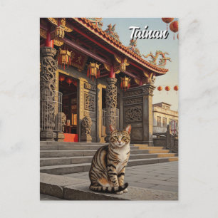 Postal Taiwán: Un gato en un templo taína