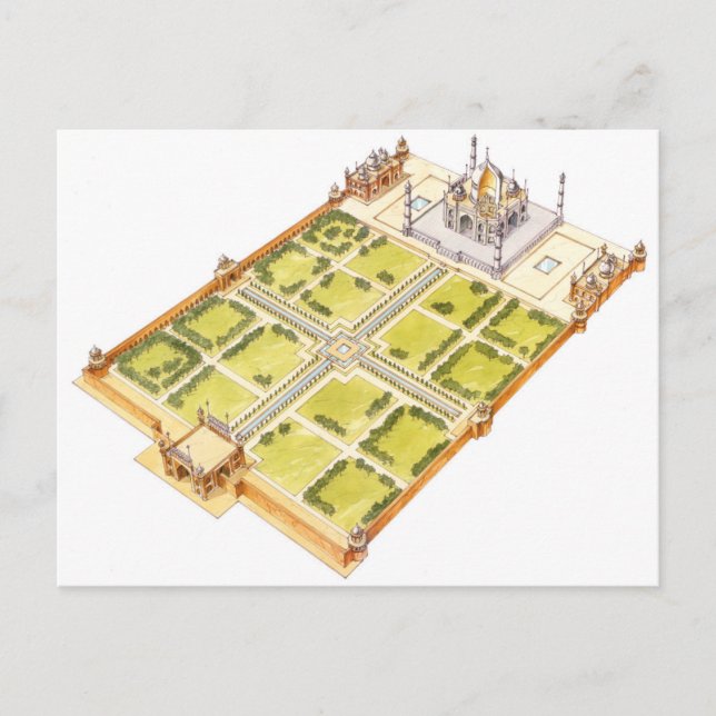 Postal Taj Mahal. Adra India. Tumba y jardines (Anverso)